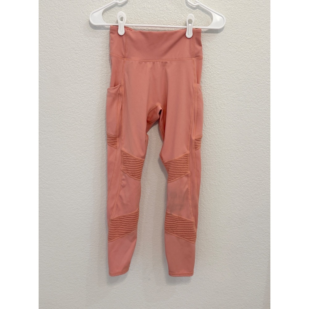 Fabletics Motion365 Moto Ribbed Pocket Leggings Coral Womens Small